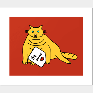 Cute Chubby Kitty Cat says Be Mine on Valentines Day Posters and Art